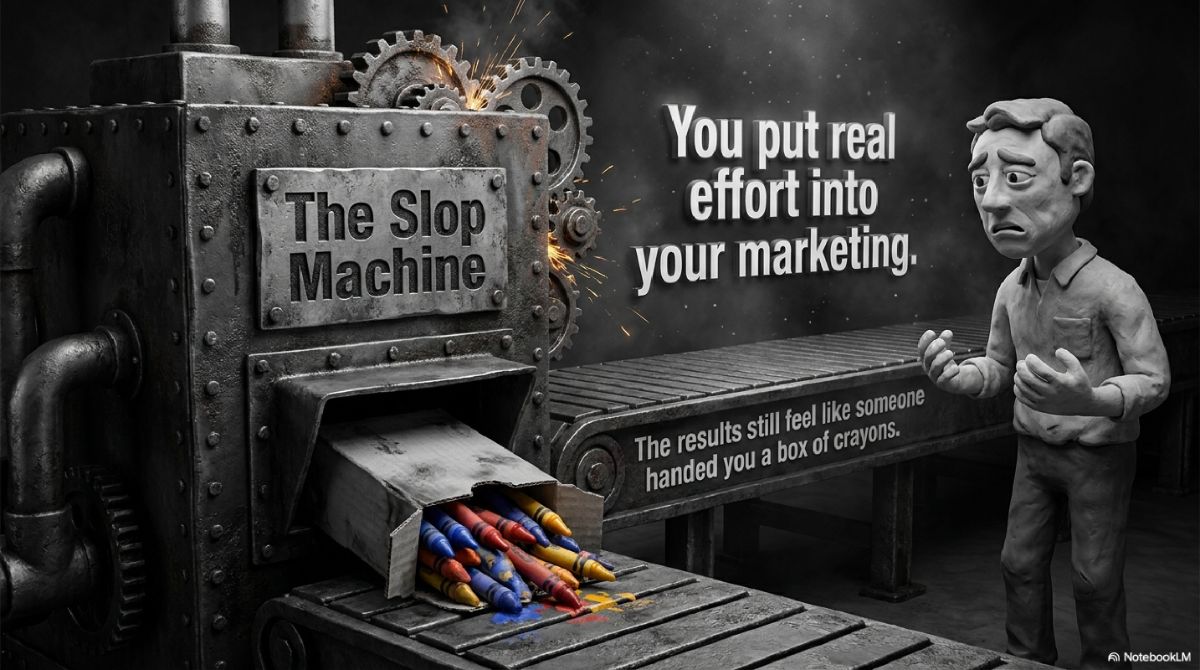 The Slop Machine — generic AI tools produce generic results. You put real effort in and got a box of crayons back.